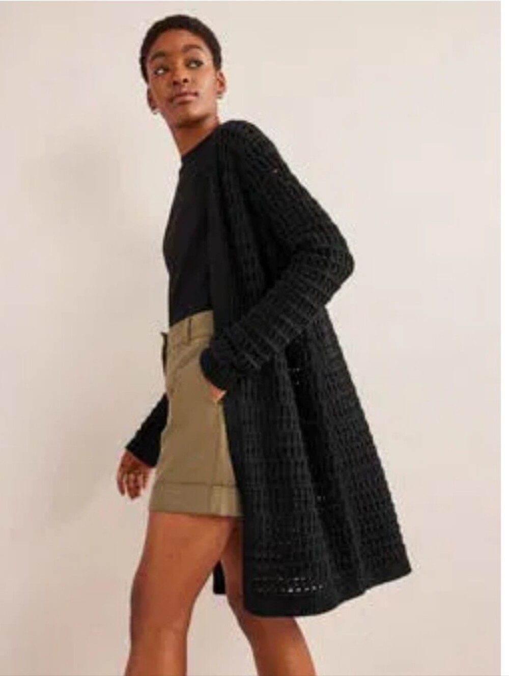 Boden Black Crochet Coatigan Size XS